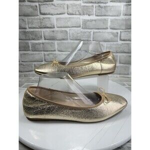 Afeetsing Women's Size 11 Metallic Gold Round Toe Ballet Flats with Bow